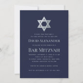 Bar Mitzvah Navy Blue & Faux Silver Star of David 招待状 (正面)