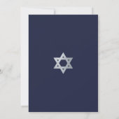 Bar Mitzvah Navy Blue & Faux Silver Star of David 招待状 (裏面)