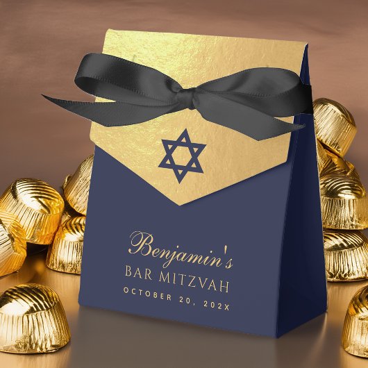 Bar Mitzvah Navy Blue Star of David Faux Gold Foil フェイバーボックス