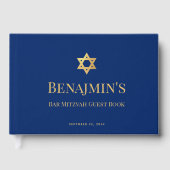 Bar Mitzvah Royal Blue Faux Gold Star of David ゲストブック (正面)
