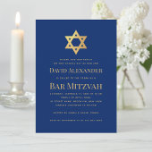 Bar Mitzvah Royal Blue Gold Star of David Simple 招待状