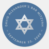 Bar Mitzvah Star of David Classic Blue Faux Silver ラウンドシール (正面)
