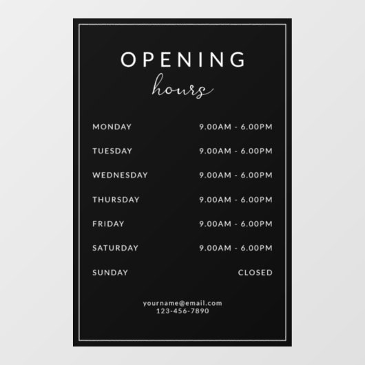 Bar Restaurant Opening Hours Black ウィンドウサイン (シート)