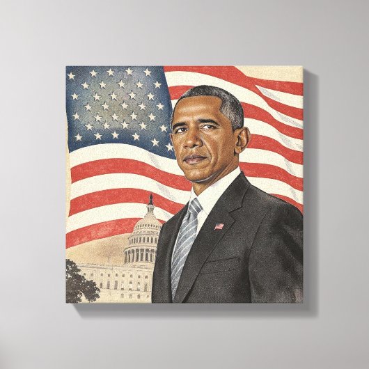 Barack Obama in front of American Flag and Capitol キャンバスプリント (正面)