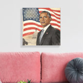 Barack Obama in front of American Flag and Capitol キャンバスプリント (インサイチュ (リビング))