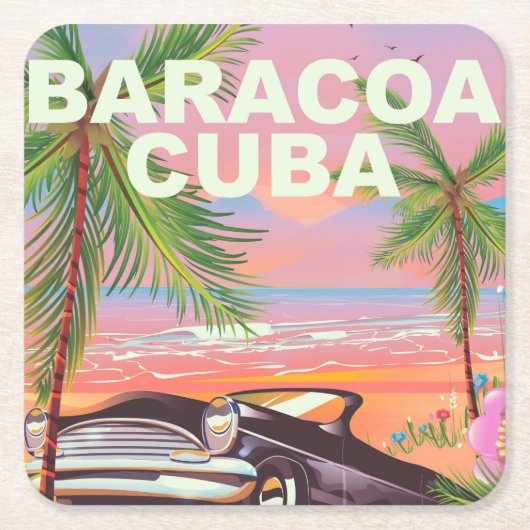 Baracoaキューバの自動車旅行ポスター スクエアペーパーコースター (正面)