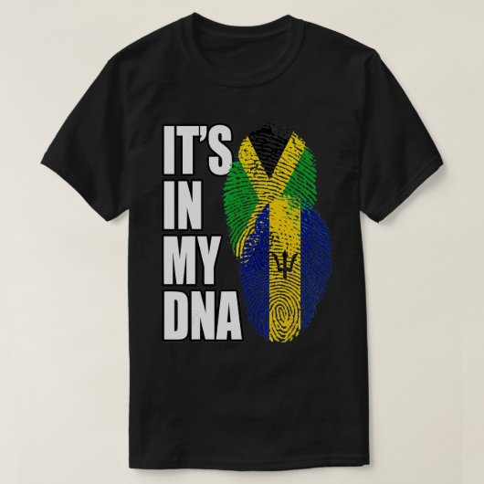 Barbadian And Jamaican Mi DNA Flag Heritage  Tシャツ (デザイン正面)