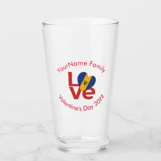 Barbadian LOVE Heart Flag Valentine Personalized  タンブラーグラス
