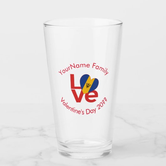 Barbadian LOVE Heart Flag Valentine Personalized  タンブラーグラス (正面)