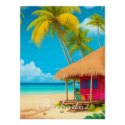 Barbados Beach Hut Travel Poster ポスター (正面)