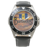 "Barbados Est. 1966" Sunset With Barbados Flag 腕時計 (正面)