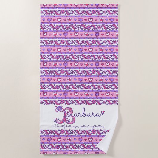 Barbara Bの名前は花ハートピンクタオルを意味する ビーチタオル (正面)