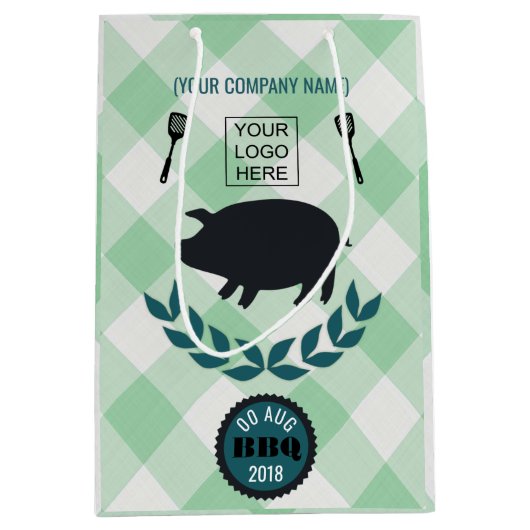 Barbecue企業の追加のロゴパーティーの好意 ミディアムペーパーバッグ (正面)