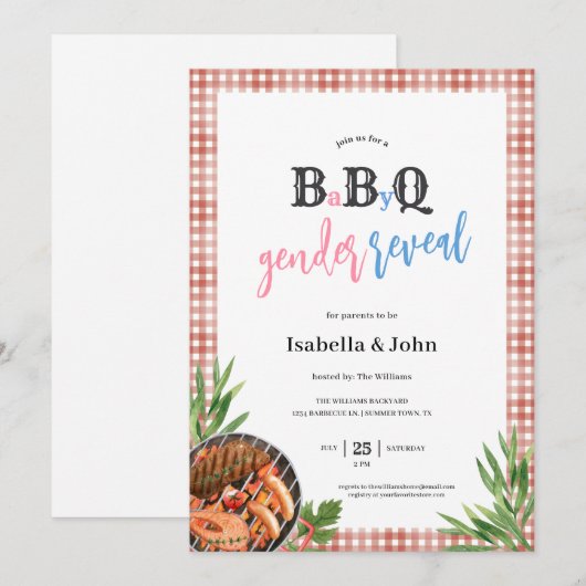 Barbecue Baby Gender Reveal Invitation 招待状 (正面/裏面)