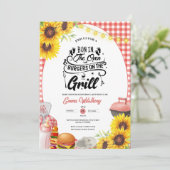 Barbecue Baby-Q Shower Sunflower Plaid BBQ Girl 招待状 (スタンド正面)