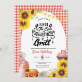 Barbecue Baby-Q Shower Sunflower Plaid BBQ Girl 招待状 (正面/裏面)