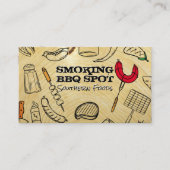 Barbecue Cooking Pattern | Wood Grain Background 名刺 (正面)
