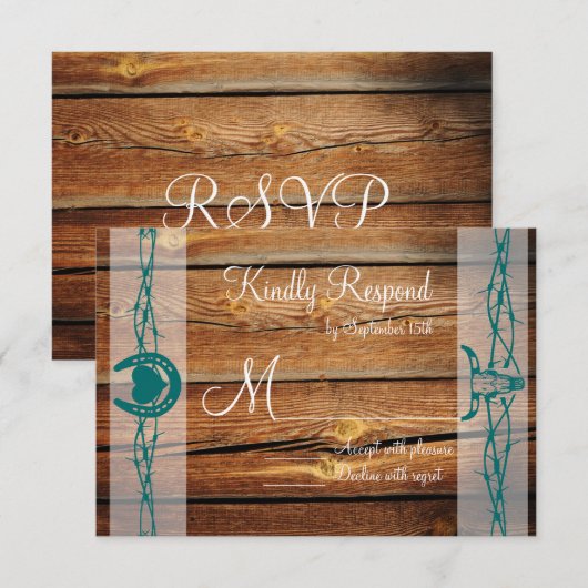 Barbed素朴 Wire Horseshoe Wedding RSVPカード (正面/裏面)
