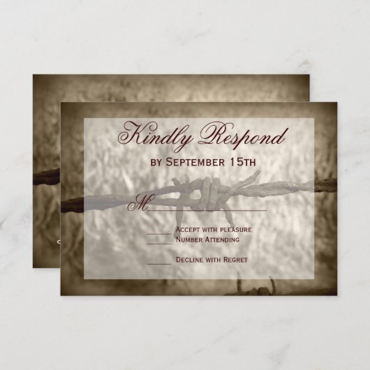 Barbed Wire Country Wedting RSVPカード (正面/裏面)