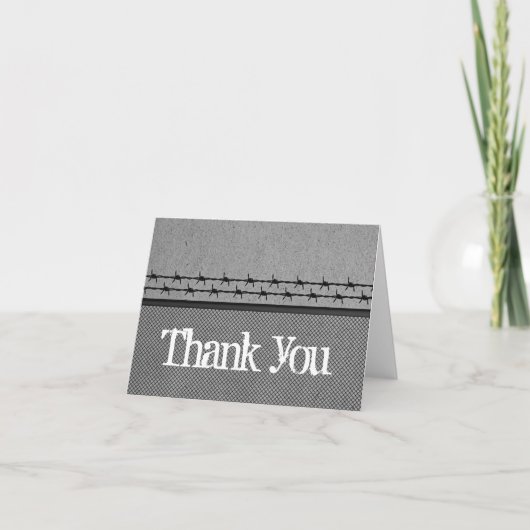 Barbed Wire Fence Biker Thank You Card, Grey サンキューカード (正面)