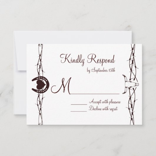 Barbed Wire Horseshoe Country Western RSVPカード (正面)