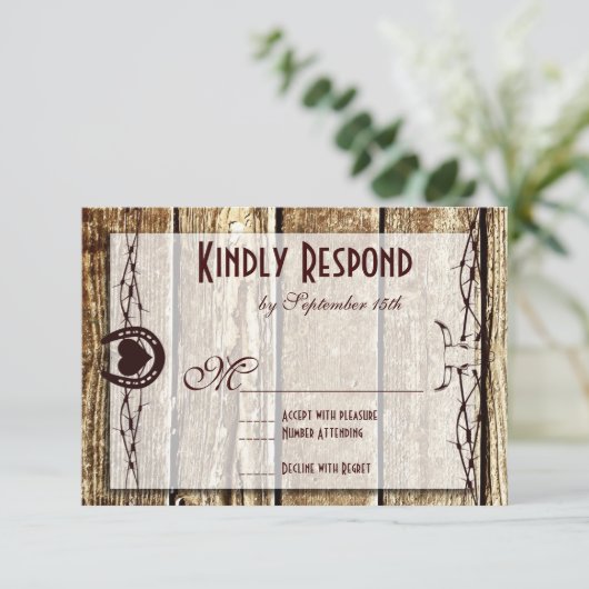 Barbed Wire Horseshoe Country Western RSVPカード (スタンド正面)