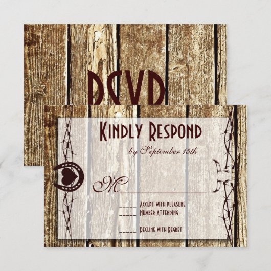 Barbed Wire Horseshoe Country Western RSVPカード (正面/裏面)