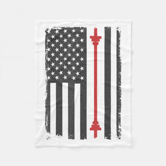 Barbell American Flag Gym Workout Tee Usa Motivati フリースブランケット (正面)