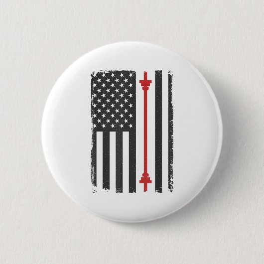 Barbell American Flag Gym Workout Tee Usa Motivati 缶バッジ (正面)