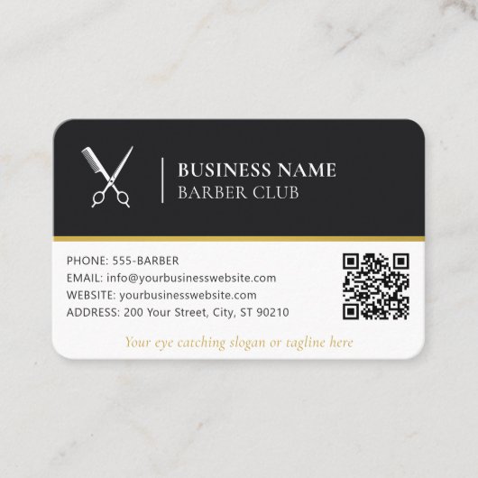 Barber Appointment QR Code Scissor and Comb 名刺 (正面)