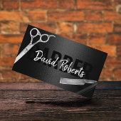 Barber Barbershop Razor & Scissor Modern Black 名刺