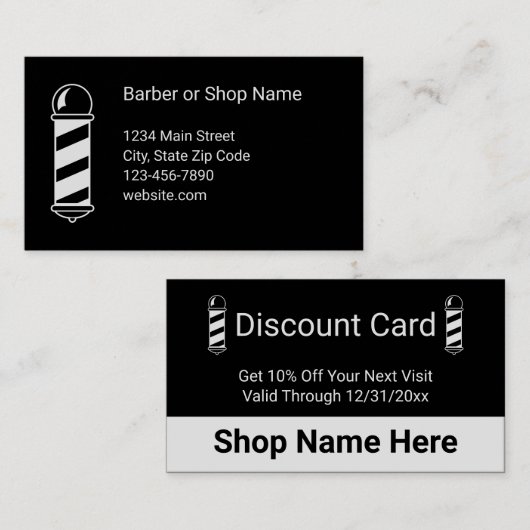 Barber Black and White Barbershop Pole Discount 名刺 (正面/裏面)