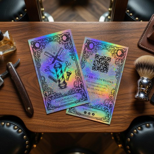 Barber Business Card | Holographic Barbershop  名刺
