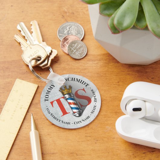 Barber Hair Shop King Crown Barber Pole Hair Salon キーホルダー (デスク)