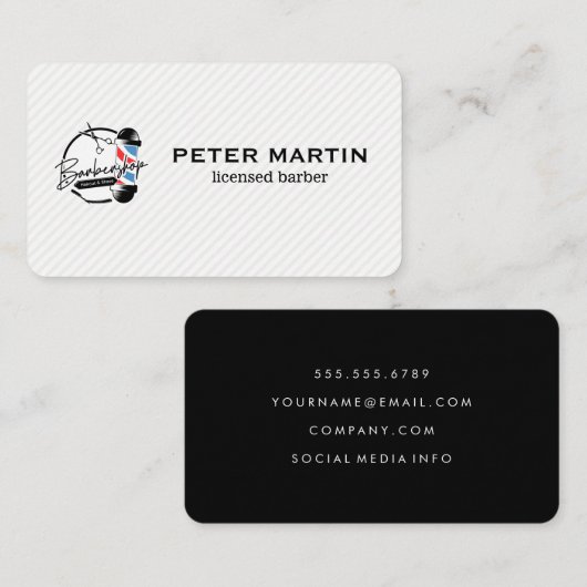 Barber Pole and Scissors | Hair Cut Logo 名刺 (正面/裏面)