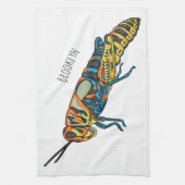 Barber pole grasshopper cartoon illustration キッチンタオル (縦)