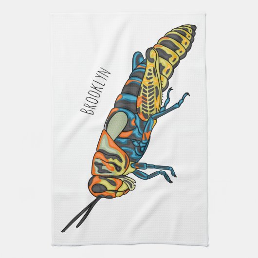 Barber pole grasshopper cartoon illustration  キッチンタオル (縦)