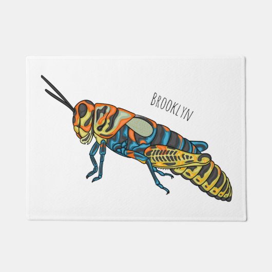 Barber pole grasshopper cartoon illustration  ドアマット (正面)