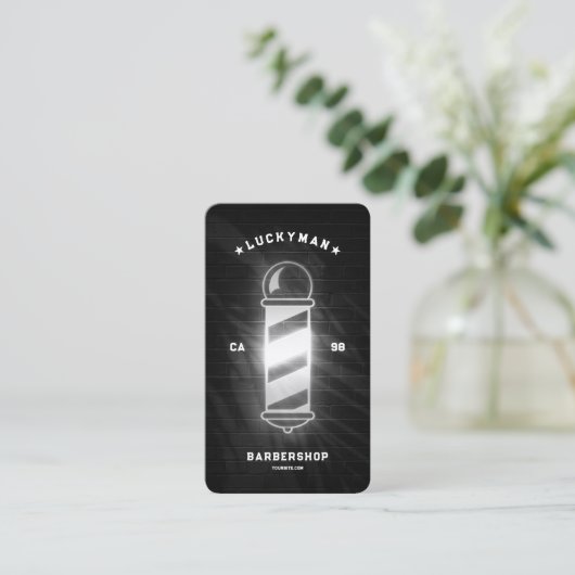 Barber Pole Hair Stylist Classic Black White  名刺 (スタンド正面)