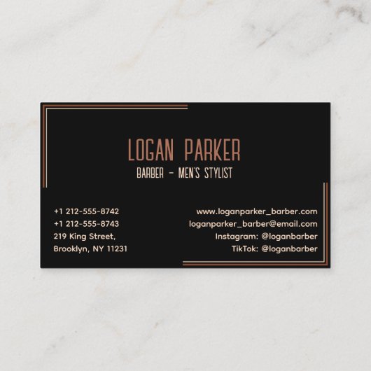 Barber Pole Razor Scissors Black Rose Gold 名刺 (裏面)