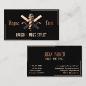 Barber Pole Razor Scissors Black Rose Gold 名刺 (正面/裏面)