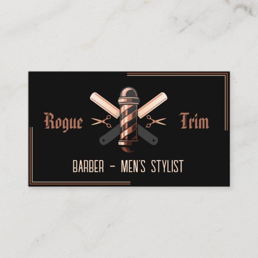 Barber Pole Razor Scissors Black Rose Gold 名刺 (正面)