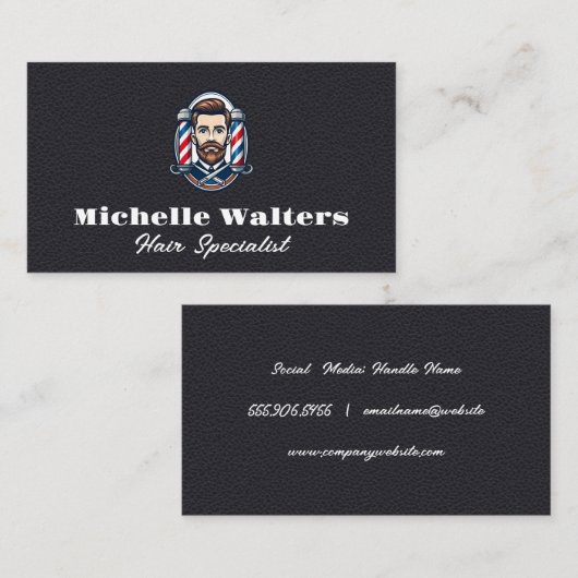 Barber Poles | Hair Cut | Leather 名刺 (正面/裏面)