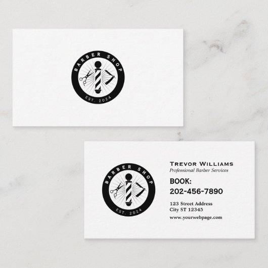 Barber round logo barbershop 名刺 (正面/裏面)