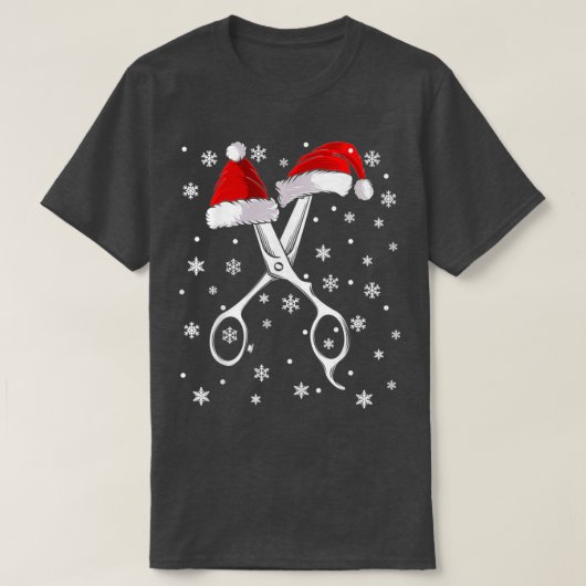 Barber Scissor Santa Hat Funny Barbershop Christma Tシャツ (デザイン正面)