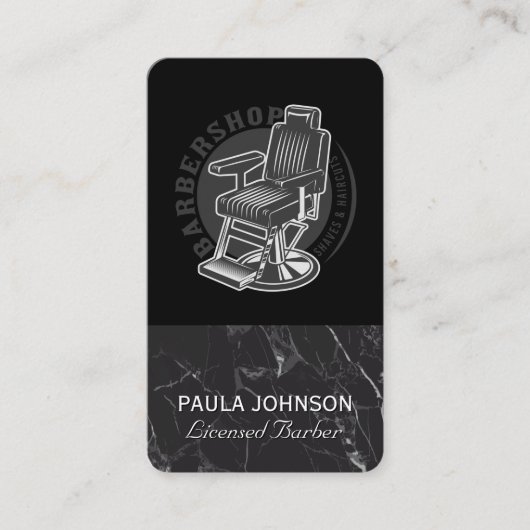 Barber Shop Chair | Black Marble Business Card 名刺 (正面)