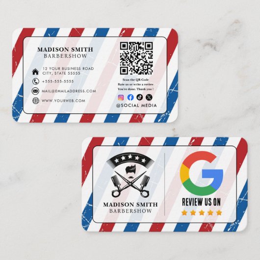 Barber Shop Hair Stylist Googleレビュー 名刺 (正面/裏面)