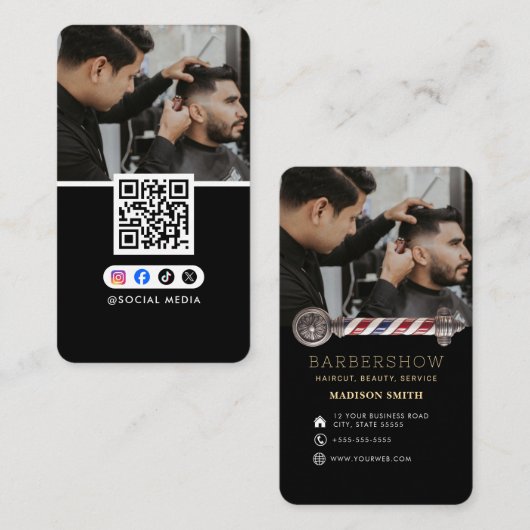 Barber Shop Hair Stylist Professional Barbershop 名刺 (正面/裏面)