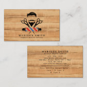 Barber Shop Hair Stylist Wood 名刺 (正面/裏面)