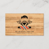Barber Shop Hair Stylist Wood 名刺 (正面)